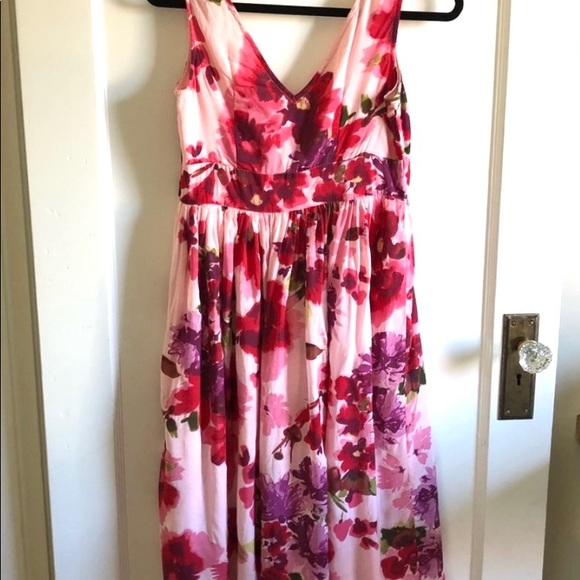 H&M Dresses Hm Pink And Red Floral Fit And Flare Aline Dress Poshmark